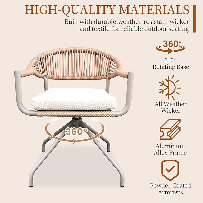 TWT Patio Dining Chairs Outdoor Stackable Dining Chairs for All Weather, Breathable Textilene Garden Outdoor Furniture for Backyard Deck (Brown, Rotatable Set of 2) - Image 5
