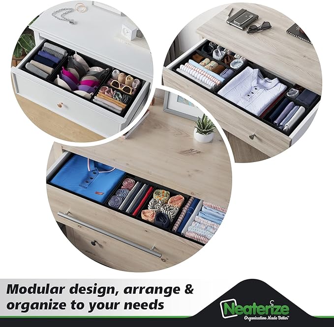 NEATERIZE Drawer Organizer Clothes Set of 12 Black - Image 9