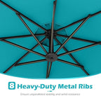 Tangkula 10ft Solar LED Patio Umbrella with Base, Offset Cantilever Outdoor Umbrella with 32 LED Lights, Infinite Tilt, 360 Degree Rotation, Crank Handle for Pool Deck Garden Backyard (Turquoise) - Image 9