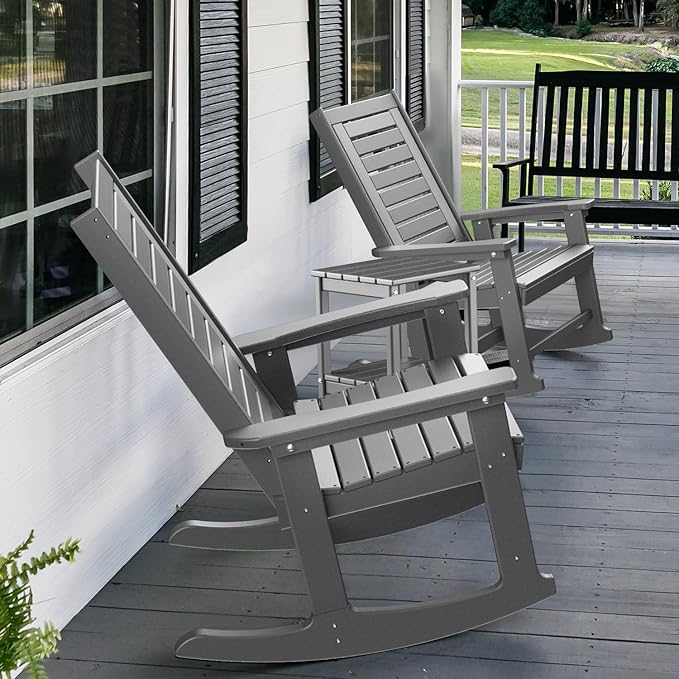 GREENVINES Outdoor Rocking Chairs | Set of 4 | Porch Rocker | HDPE Plastic | Grey | Oversized Rockers | High Back | Big & Tall | Ladder Back | for Patio Outside Backyard Balcony Garden - Image 6