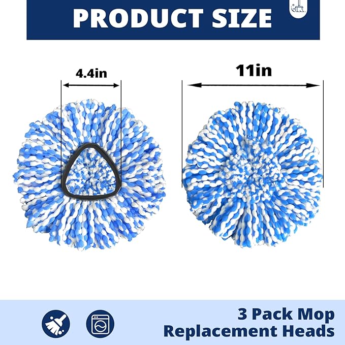 Spin Mop Replacement Head, 3 Pack Mop Replacement Head, Easy Cleaning, - Image 3