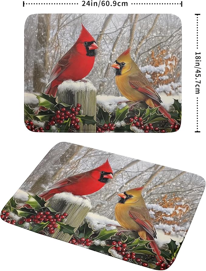 Winter Birds Dish Drying Mat Red Berry Dish Drainer Rack Mat Microfiber - Image 2
