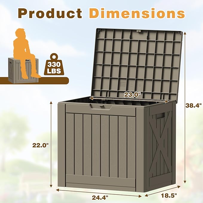Flamaker Resin Deck Box 40 Gallon Waterproof Outdoor Indoor Storage Box Imitation Wood Resin for Patio Furniture Garden Tools and Pool (Brown) - Image 7