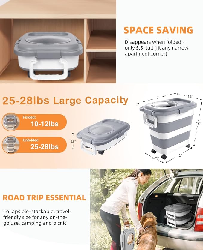 25-28lbs Dog Food Storage Container, Collapsible Dog Food Container, Airtight - Image 7