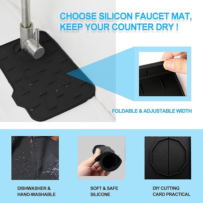 2 Pieces Black Faucet Guard & Draining Mat 8.3" Mini Splash Guard Faucet Handle - Image 3
