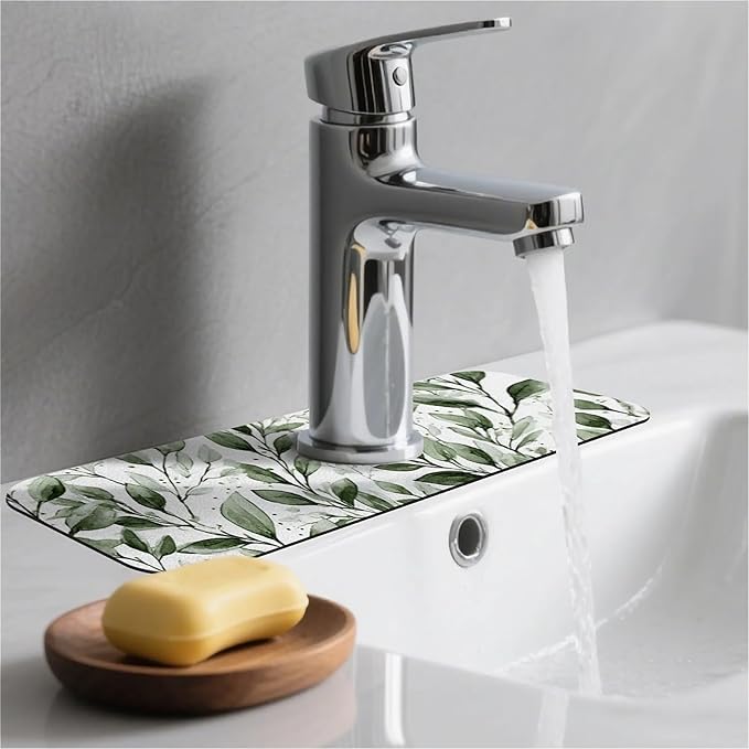 Kitchen Sink Splash Guard，Watercolor-sage foliage Faucet Mat Sink Gadgets-Super - Image 2