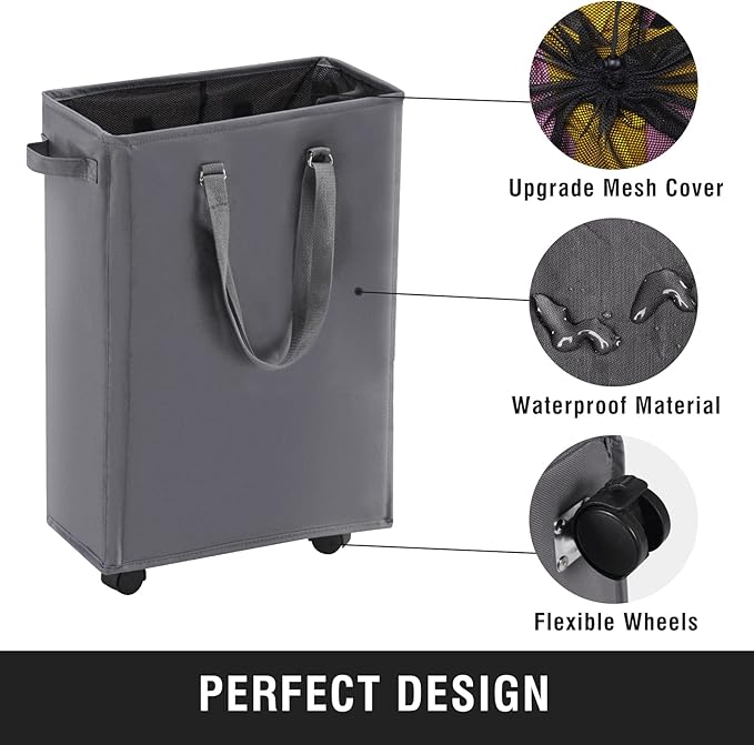 Slim Rolling Laundry Basket, Slim Laundry Hamper - Image 5