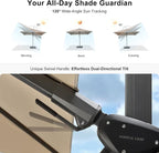 PURPLE LEAF 8.8' X 8.8' Right-left Tilt Patio Umbrella with Base Outdoor Cantilever Swivel Square Umbrella with Tilt Aluminum Offset Umbrella with 360-degree Rotation for Garden Deck Pool Patio Beige - Image 3