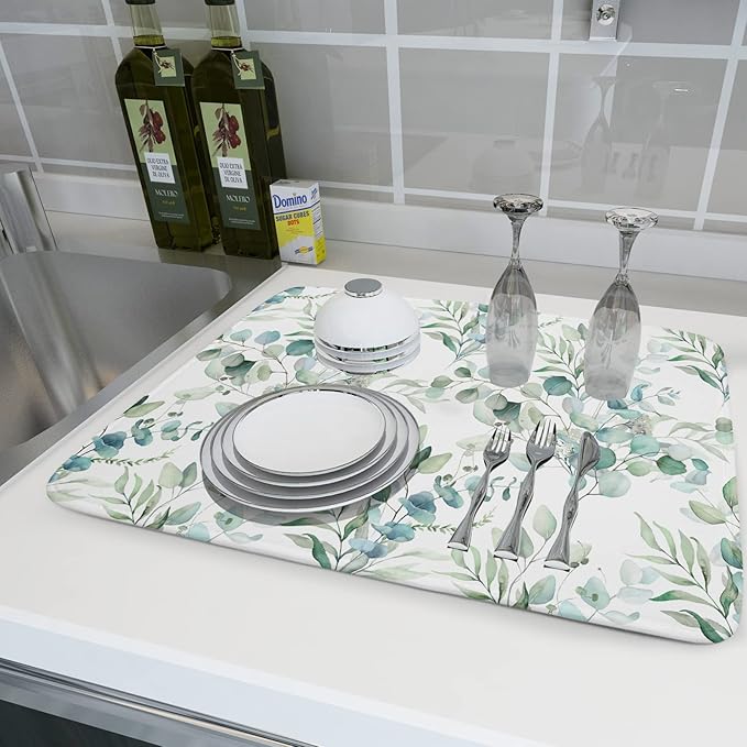 Kawani Watercolor Sage Leaves Dish Drying Mats - Image 6
