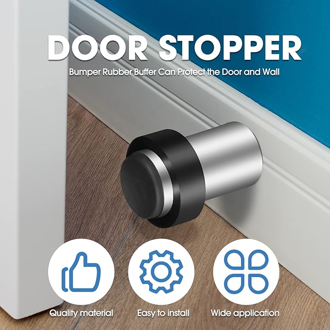 Chumia 10 Pcs Door Stopper Mounted Floor Stops Stainless Steel Cylindrical - Image 4