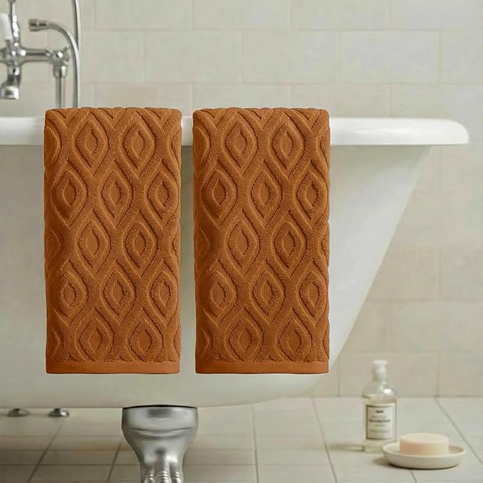 Artoid Mode 2 Pcs Caramel 3D Diamond Grid Jacquard Hand Towels - Image 4