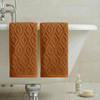 Artoid Mode 2 Pcs Caramel 3D Diamond Grid Jacquard Hand Towels - Image 4