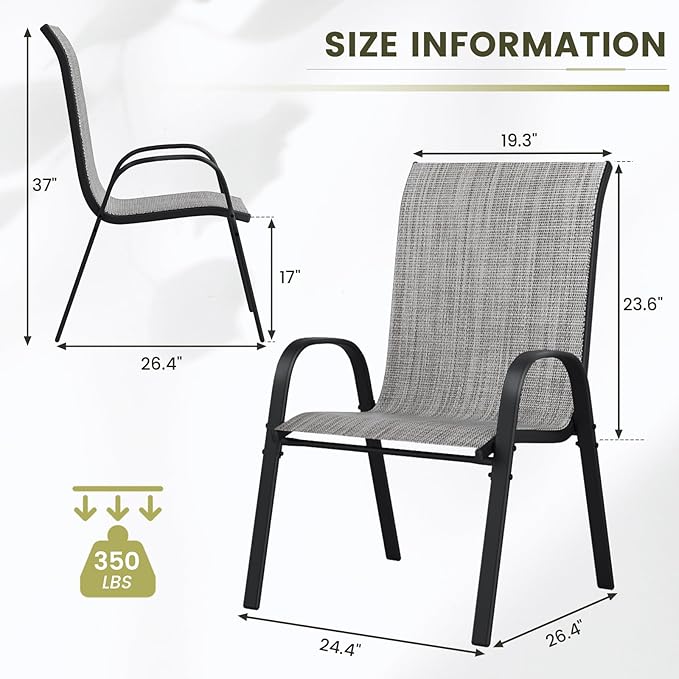 UDPATIO Patio Chairs Set of 8, Stackable Outdoor Dining Chairs with High Back, Breathable Textilene Fabric Outdoor Chair All Weather, 350LBS Capacity for Garden, Backyard (Light Grey) - Image 3