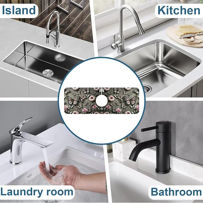 Cute Butterfly Sink Splash Guard Pink Flower Faucet Absorbing Mat Fast Drying - Image 7