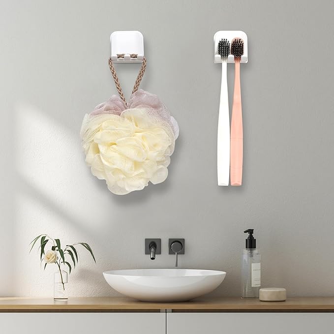 2-Piece Set of White self-Adhesive Wall-Mounted Waterproof Toothbrush Holders - Image 5