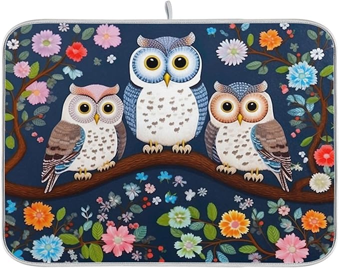 Dish Drying Mat Kitchen Counter Absorbent Three Owls Coffee Sink Mat Dish by Unknown