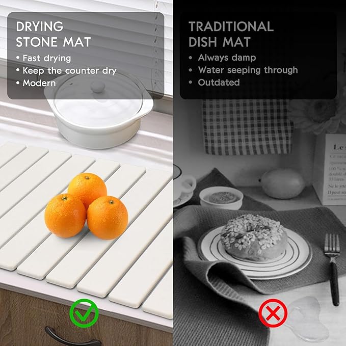 Large Stone Dish Drying Mats for Kitchen Counter, Eco-Friendly Absorbent - Image 7