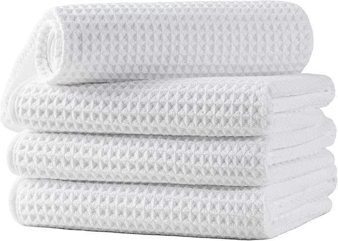 Microfiber Waffle Hand Towels, 4 Pieces, Fast Drying, Lint Free 430 GSM by Unknown