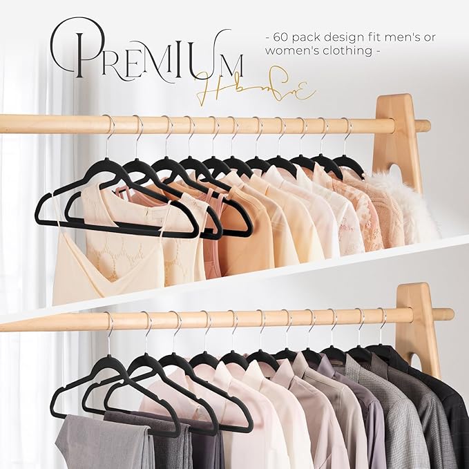HOUSE DAY Black Velvet Hangers 120 Pack, Premium Clothes Non-Slip Felt Hangers - Image 8