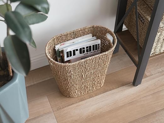 StorageWorks Wicker Waste Basket, Handwoven Seagrass Trash Can - Image 5