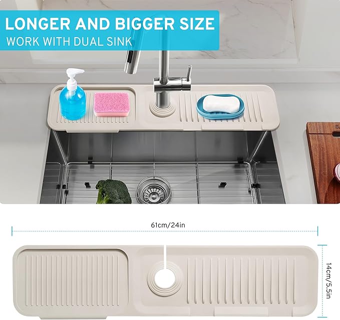 24" Longer Silicone Splash Guard, 5 Slope Design Faucet Water Catcher Mat - Image 2