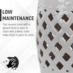 Outsunny 13" x 18" Ceramic Garden Stool with Woven Lattice Design & Glazed Strong Materials Decorative Outdoor Stool, White - Image 6