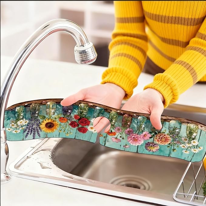 2 Pcs Kitchen Sink Splash Guard Faucet Mats Colored Glass Vases - Image 6