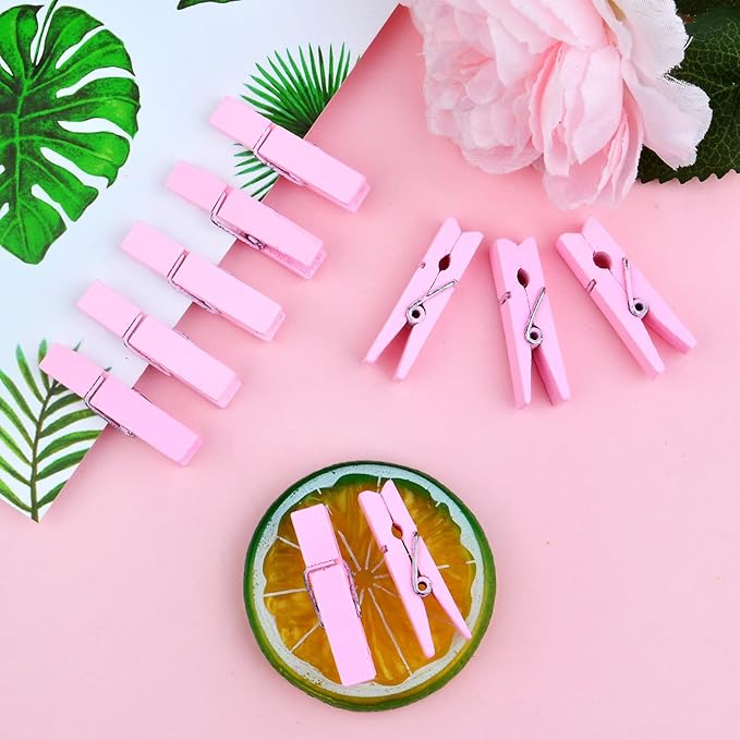 Jdesun 50pcs Pink Wooden Small Clothespins Photo Clips Wood Paper Peg Pin Craft - Image 7