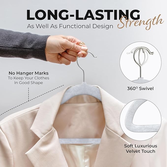 200 Pack Velvet Hanger for Shirt Pants Dresses Skirts Suits Jackets - Image 4