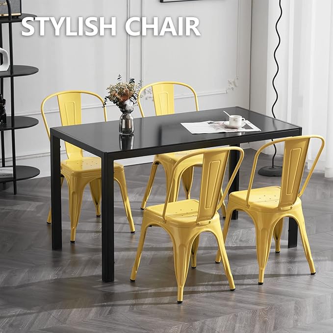 Nazhura Metal Dining Chair Farmhouse Tolix Style for Kitchen Dining Room Café Restaurant Bistro Patio, 18 Inch, Stackable, Waterproof Indoor/Outdoor (Sets of 4) (Steel Seat, Yellow) - Image 6