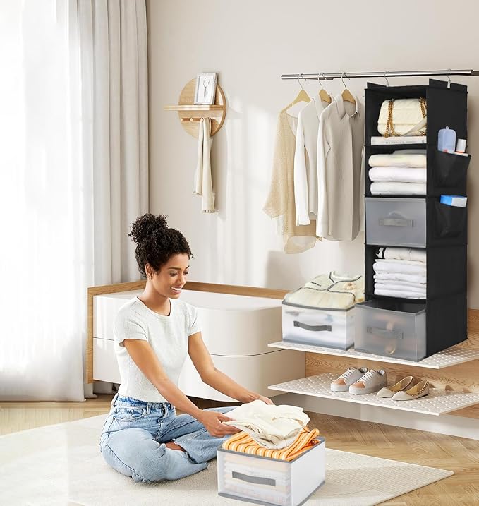 5-layer suspended fabric shelf organizer, equipped - Image 2