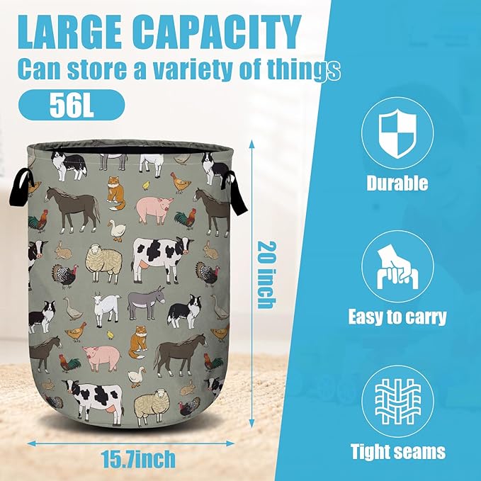 Funny Farm Animal Laundry Basket, Laundry Hamper Collapsible Oxford Cloth - Image 2