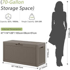 Outdoor Storage Box, Resin Deck Boxes Indoor and outdoor, Waterproof Storage Box Lockable Lid (Grey,70 Gallon) - Image 2