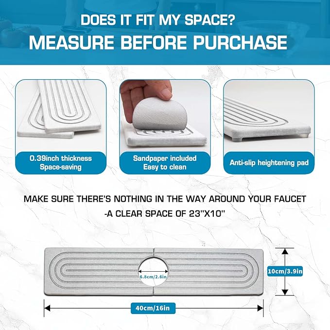 Faucet Mat for Kitchen Sink, Diatomite Quick Drying Tray, Long 23.6'' Kitchen - Image 5