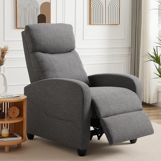 Sweetcrispy Recliner Chair Fabric Recliner Sofa No Massage, Home Theater Seating with Lumbar Support, Adjustable Push Back Overstuffed High-Density Sponge Reclining for Living Room, Slate Gray - Image 2