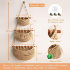 Hanging Fruit Basket, 3 Tier Over the Door Organizer, Handmade Woven Jute Wall - Image 6