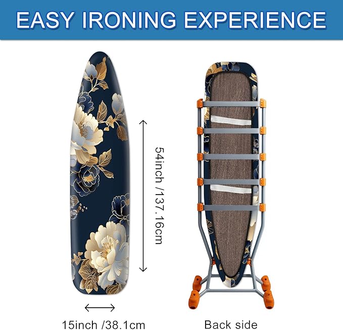 Blue White Floral Ironing Board Cover Stretch Fabric - Image 4