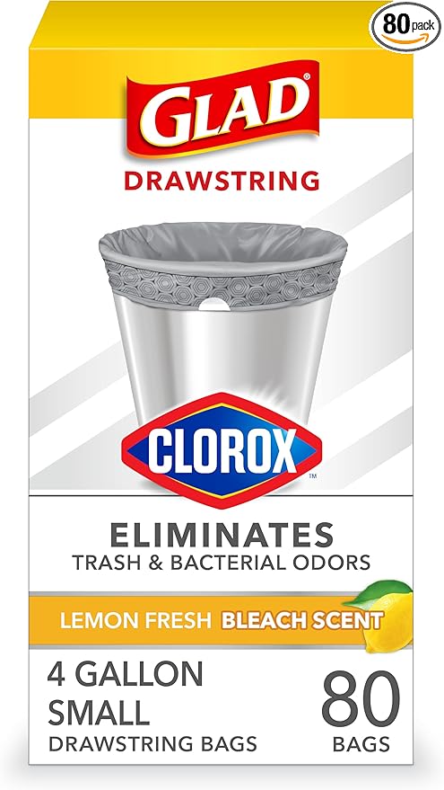 Glad Small Trash Bags 4 Gallon, Lemon Fresh Bleach Garbage Bags, Odor Resistant by GladTrashFoodStorage