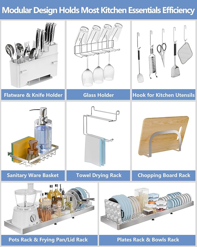 3 Tier Extra Large Over The Sink Dish Drying Rack, Expandable Stainless Steel - Image 4