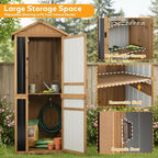 Outdoor Storage Cabinet, Wood & Metal Garden Shed with Waterproof Asphalt Roof, Patio Organizer with 3 Fixed Shelves & Removable Shelf for Long Tools, Lockable Magnetic Doors for Backyard Garage Pool - Image 5