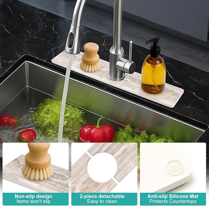 Diatomite Faucet Mat for Kitchen Sink Protector Stone Quick Dry Around Faucet - Image 5