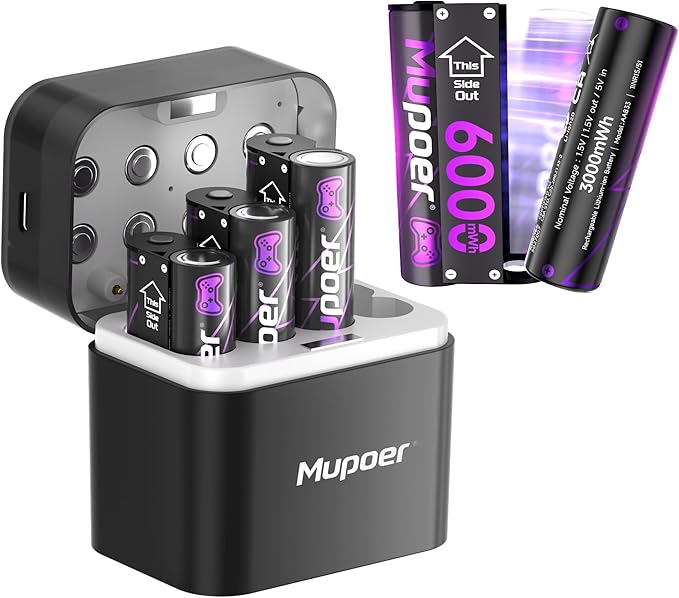 Rechargeable AA Batteries Lithium 8x3000mWh, Xbox Controller Battery Pack by Mupoer