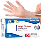 CARE PLUS Latex-Free Vinyl Gloves Clear Medium Size 100 Count | Heavy Duty by CarePlus