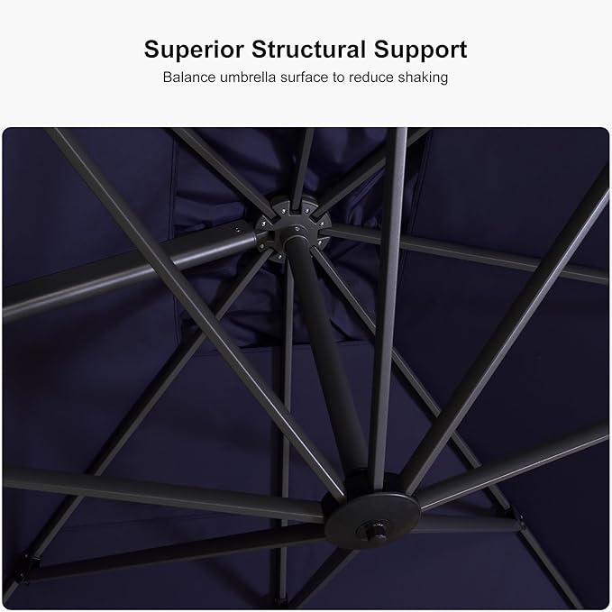 PURPLE LEAF 10' X 13' Patio Umbrella with Base Outdoor Cantilever Rectangle Offset Umbrella with 360-degree Rotation for Garden Deck Pool Patio Navy - Image 7