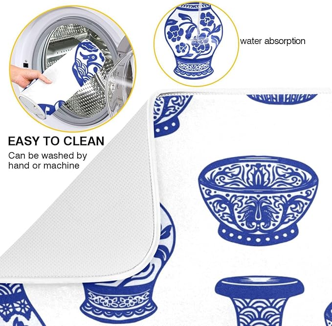 Chinese Blue Vases Dish Drying Mat Super Absorbent Drying Mat Large Coffee Mat - Image 2