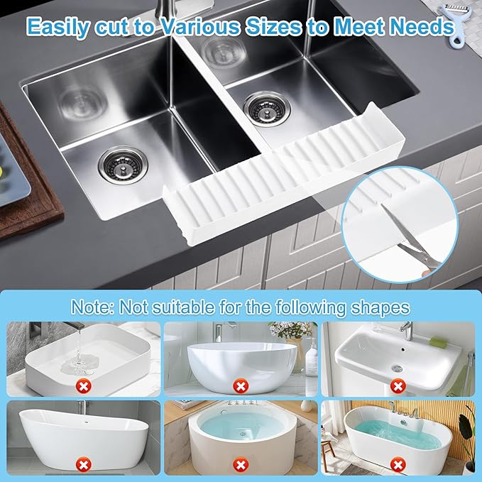 Silicone Faucet Splash Guard 4" x 14", Faucet Water Catcher Mat, Longer - Image 3