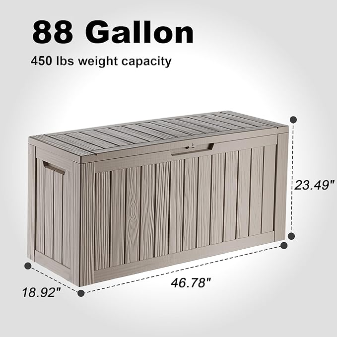 ROJIK Outdoor Storage Housing Deck Box - Waterproof Patio Furniture, Garden Tools, Cushions, Pool Accessories Storage Bench with Lockable Lid and Side Handles (Grey 88 Gal) - Image 2