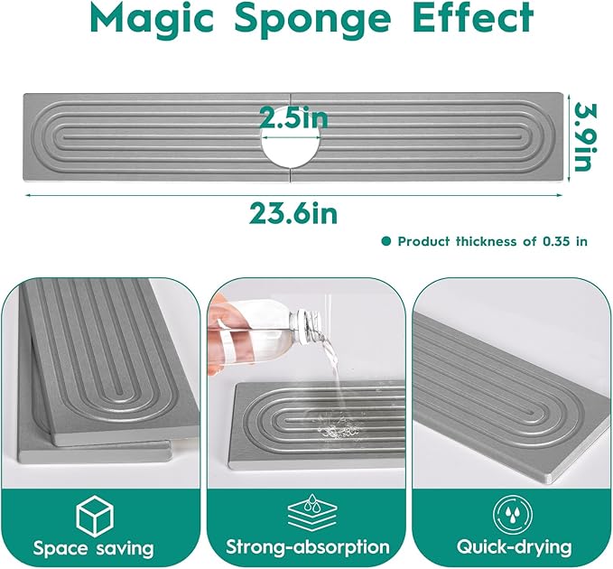 24 Inch Stone Faucet Mat for Kitchen Sink, Kitchen Sink Splash Guard-Water - Image 3