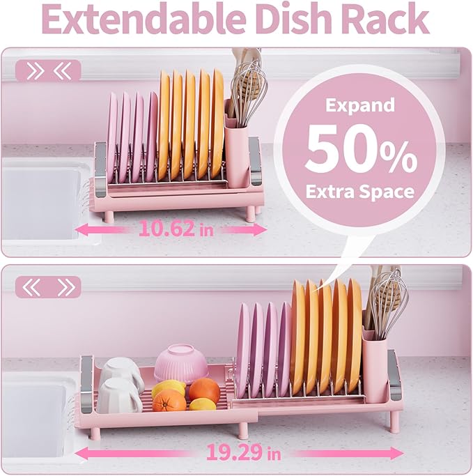TOOLF Small Dish Drying Rack, Mini Expandable Compact Dish Rack, Slim - Image 2