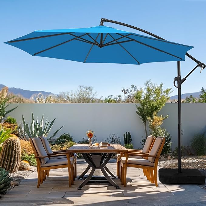 wikiwiki 10ft Patio Umbrella with Base Included, Outdoor Offset Cantilever Umbrella with Sandbag Base for Backyard, Garden and Pool, Easy to Tilt and Crank, Royal Blue by WikiwikiPatioUmbrellas